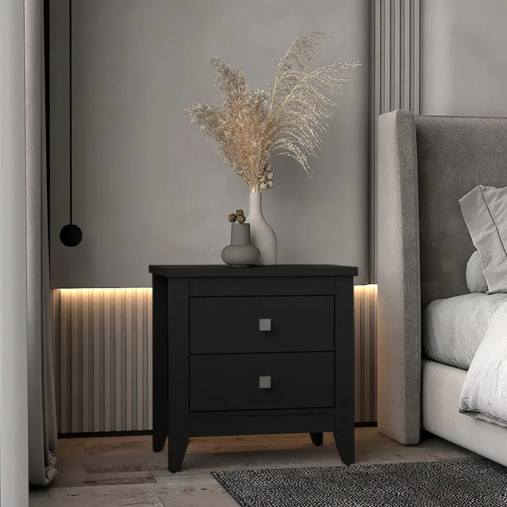 Windsor 2 Drawer Nightstand Black Wengue Black Particle Board furniture max