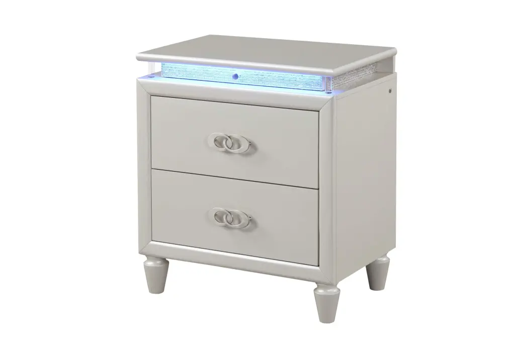 Passion Nightstand Milky White Solid Wood Bedside Table galaxy home furnishings