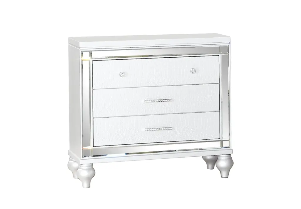 Sterling White Framed Mirror Nightstand 3 Drawers Wood Construction galaxy home furnishings