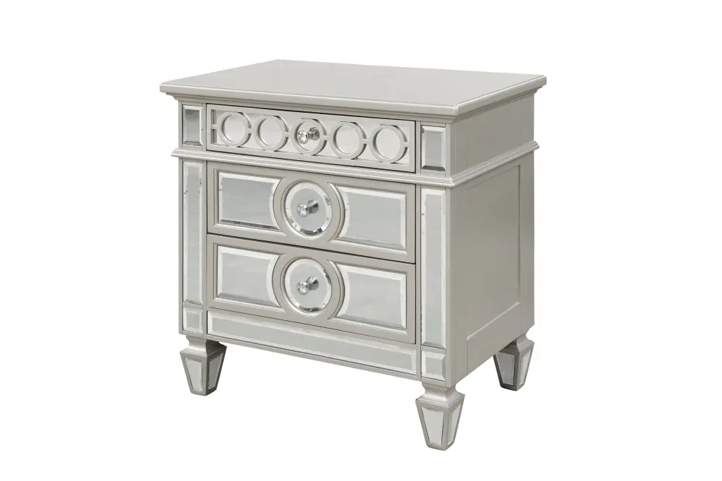 Symphony Modern Style Mirror Front 2 Drawer Nightstand Wood Construction galaxy home furnishings