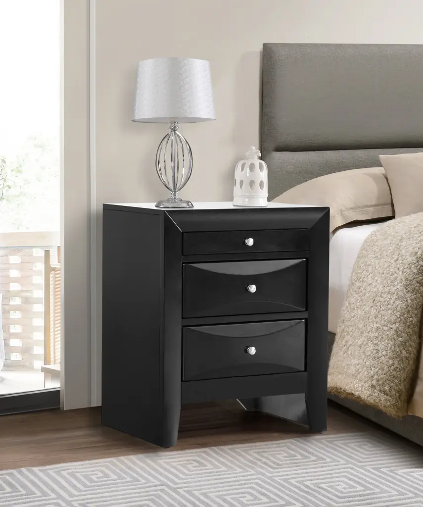 Marilla G1500 N Nightstand Black Particle Board Bedside Table glory furniture