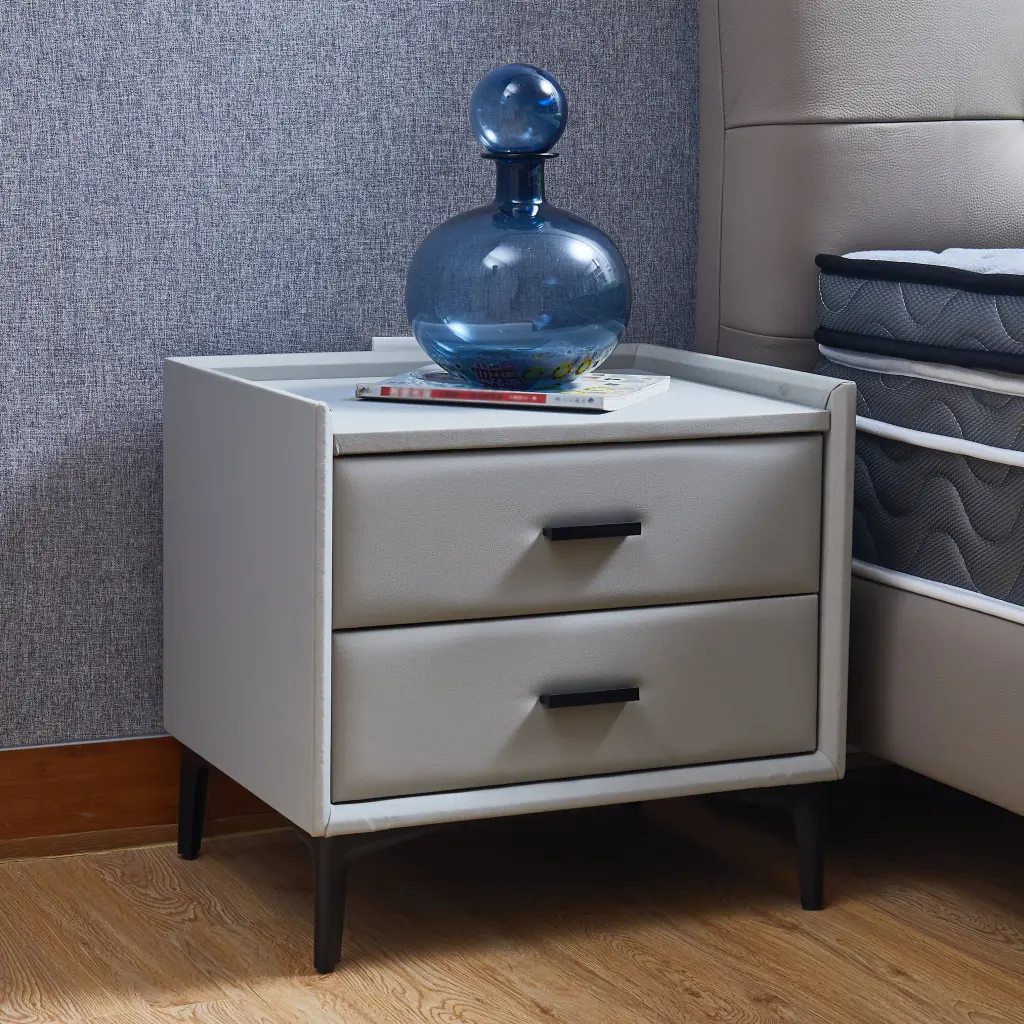 Modern Nightstand 2 Drawers PU Leather Finish Bedside Table grainbuds