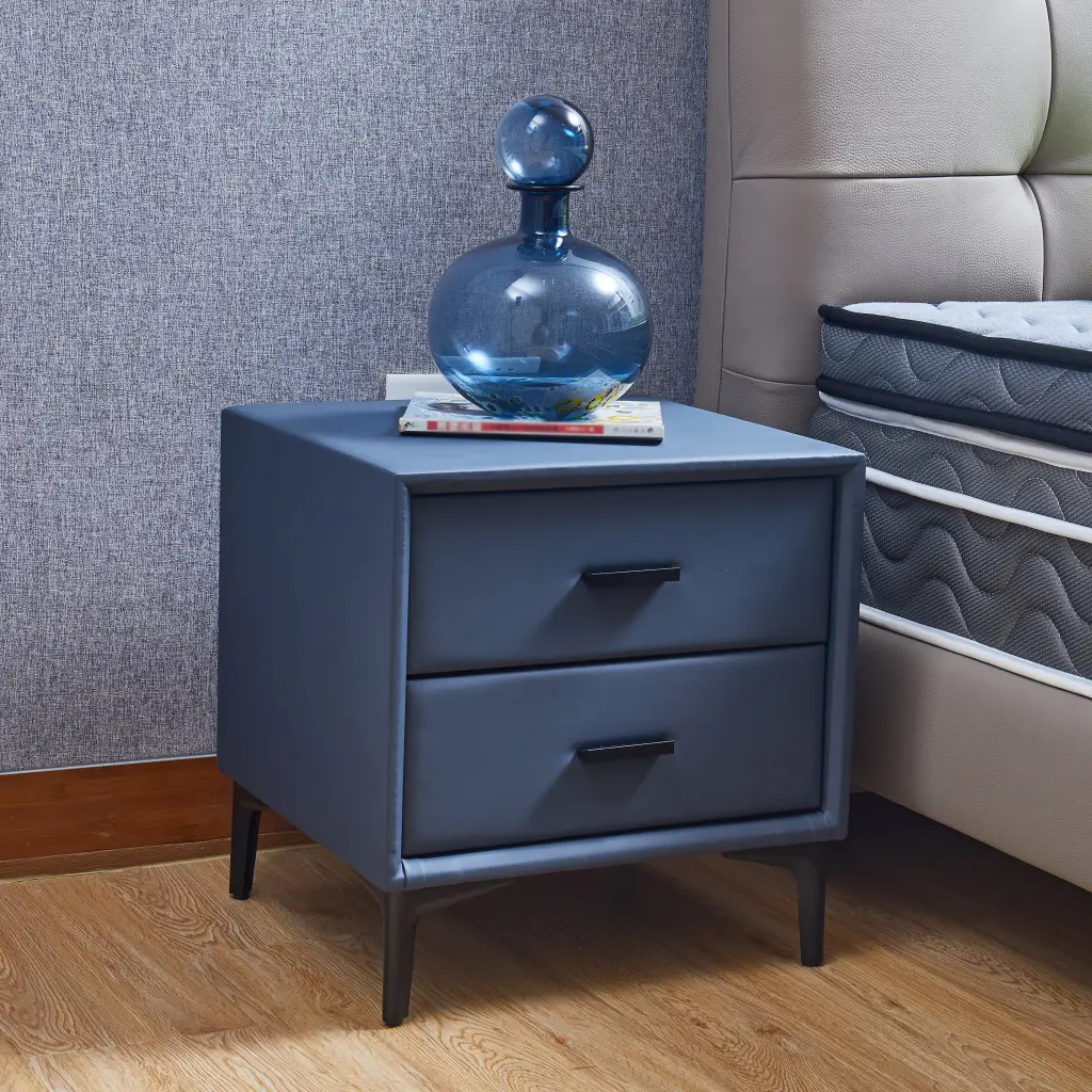 Modern Nightstand 2 Drawers Pu Leather Top Bedside Table grainbuds