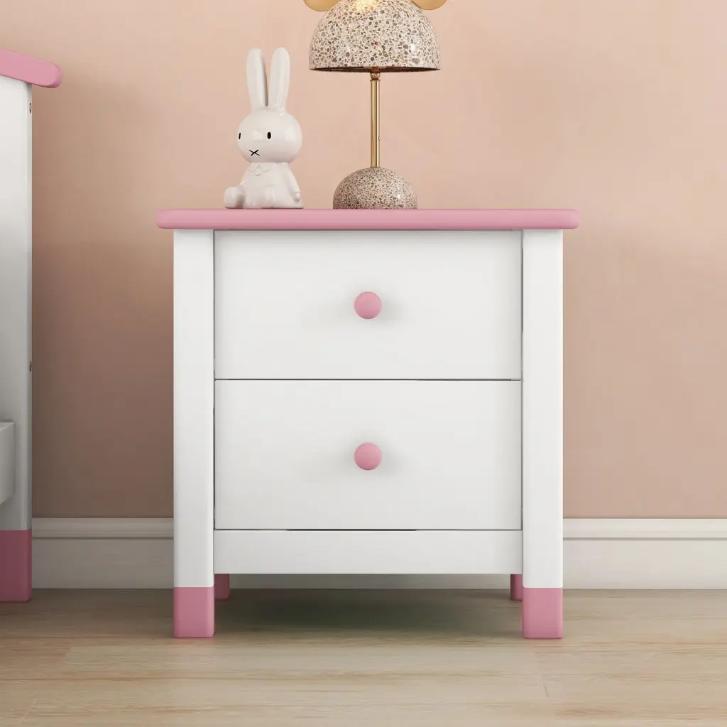Wooden Nightstand Two Drawers Kids End Table Bedroom White Bedside Table homey life