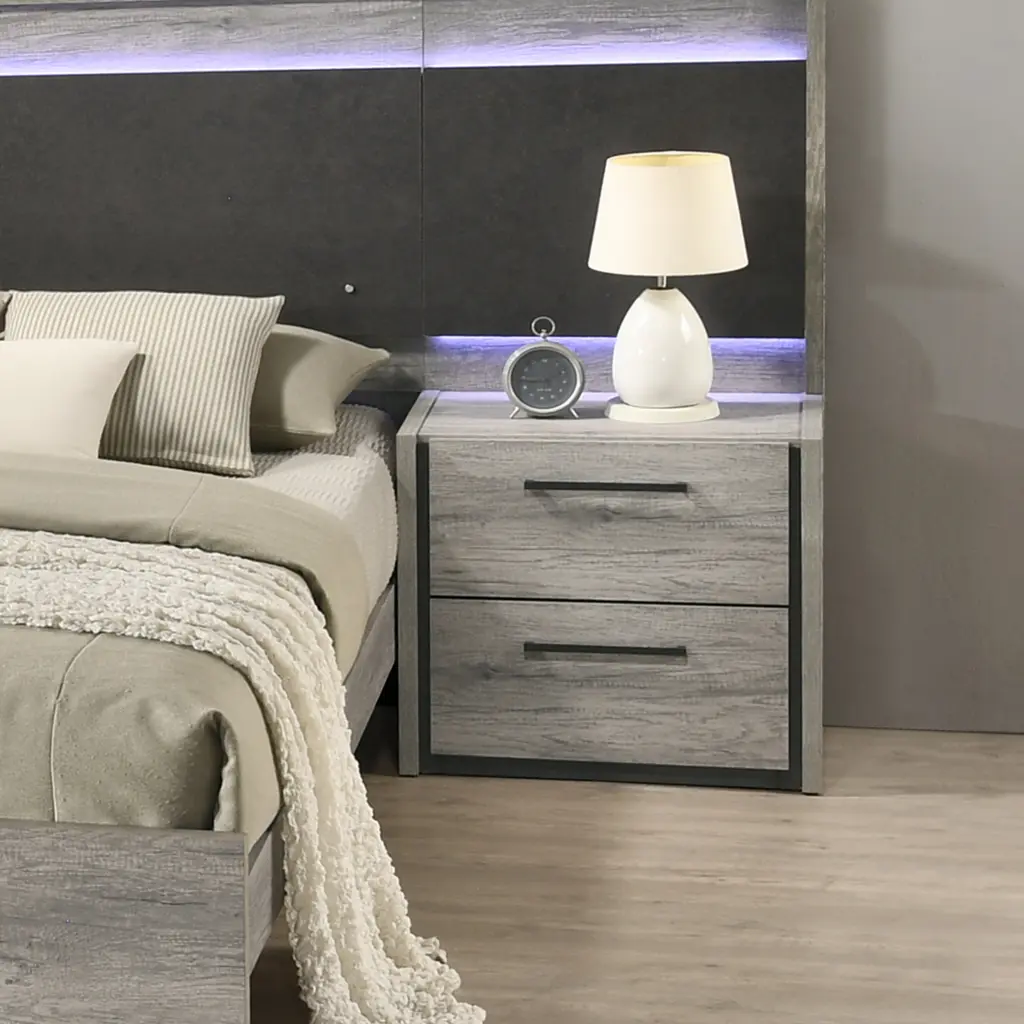 Lenca 2 Drawer Nightstand Weathered Gray Bedroom Side Table hz