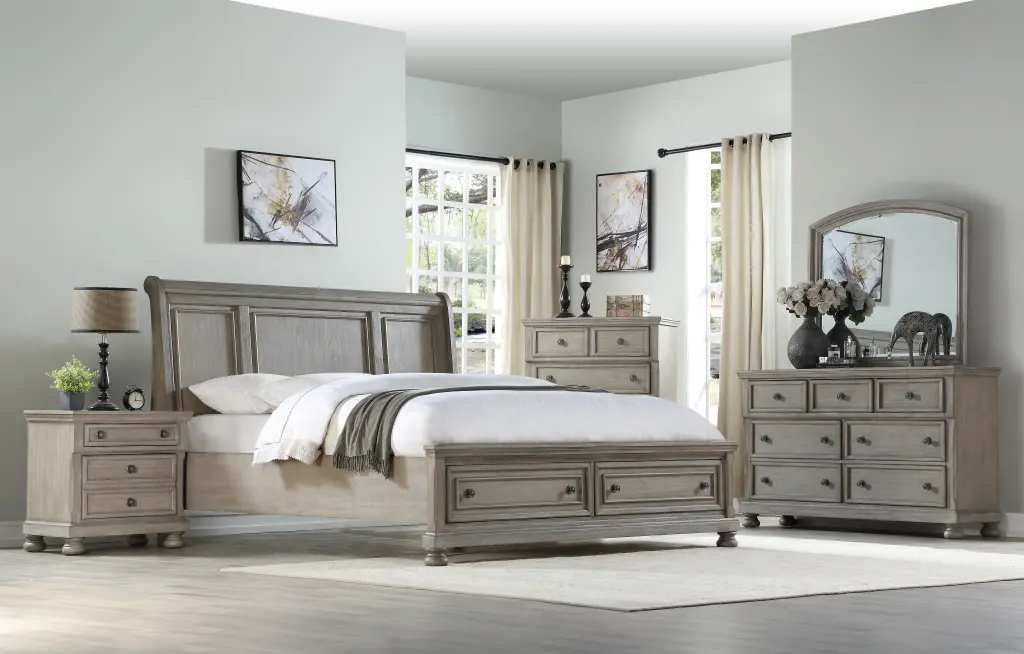 Antique Gray Nightstand Two Drawers Solid Wood MDF Construction ihomefurnishings