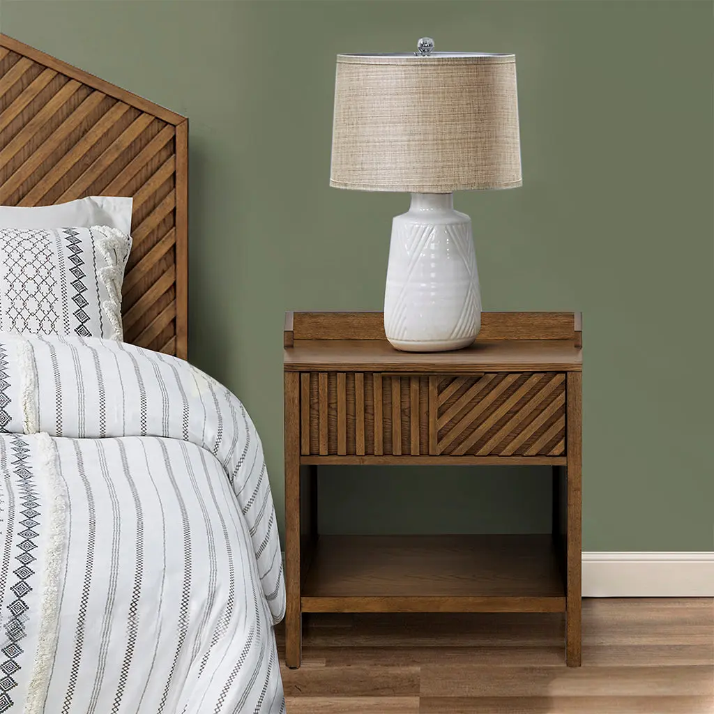 Brown Wood 1 Drawer Nightstand Shelf Bedside Table jla
