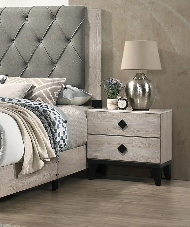Bedroom Furniture Contemporary Look Cream Color Nightstand Drawers kanepe