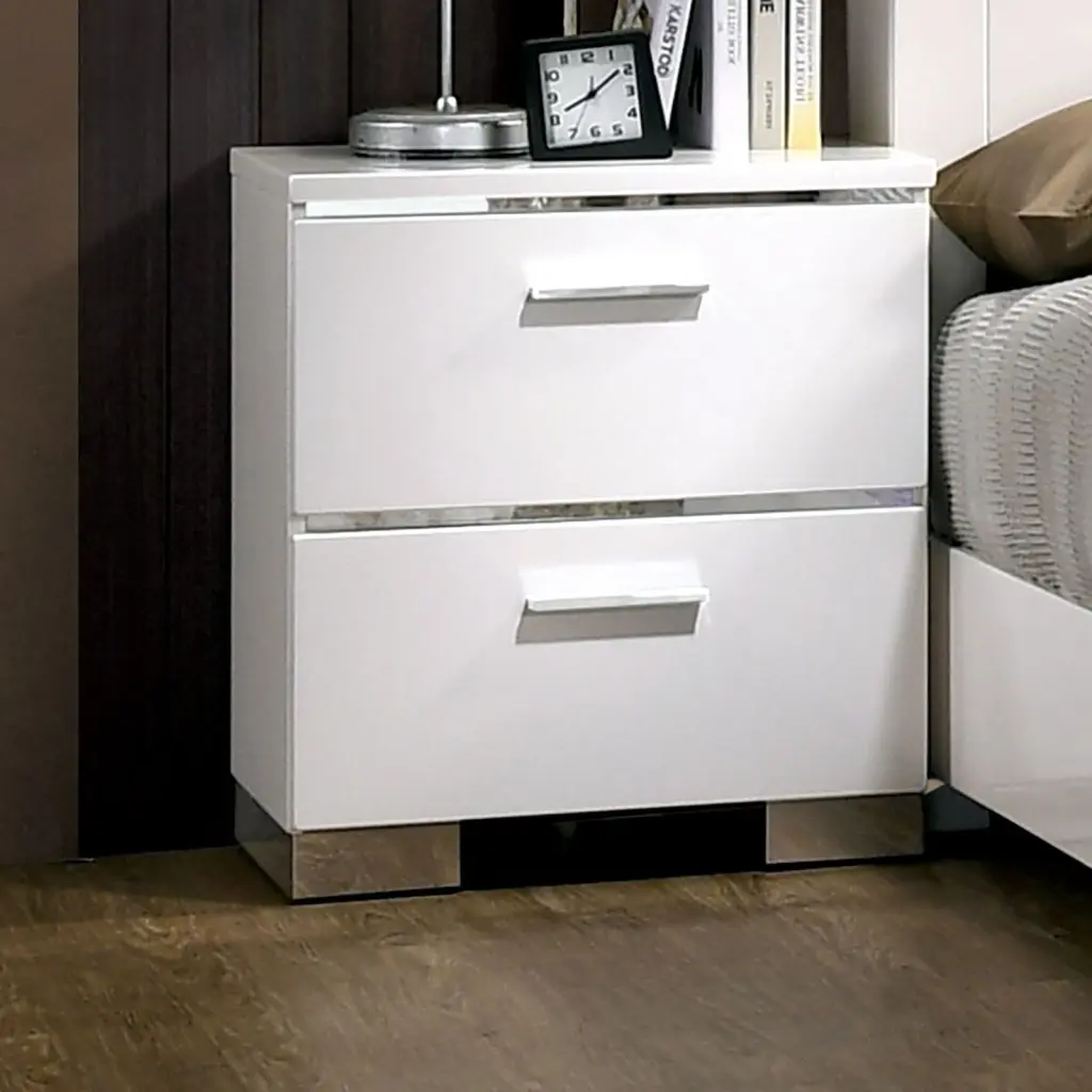 Contemporary 1Pc Nightstand White High Gloss Lacquer Coating Bedside Table kanepe