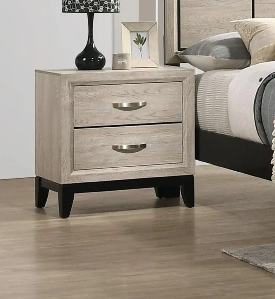 Contemporary 2 Drawer Nightstand End Table Drift Wood Finish kanepe