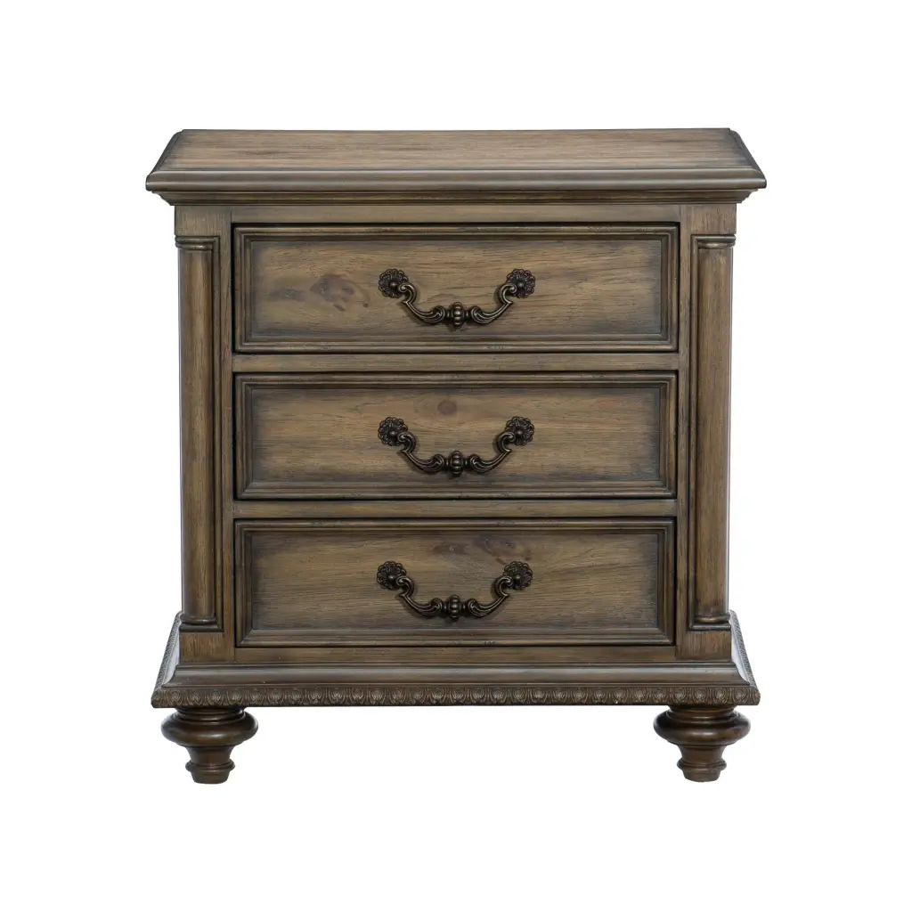 Traditional Vintage Style 1Pc Nightstand 3 Drawers Metal Hardware Bedside Table kanepe