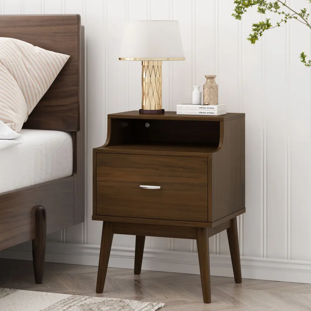Disa 1 Drawer Nightstand Walnut Mdf Bedside Table nh-sunfay