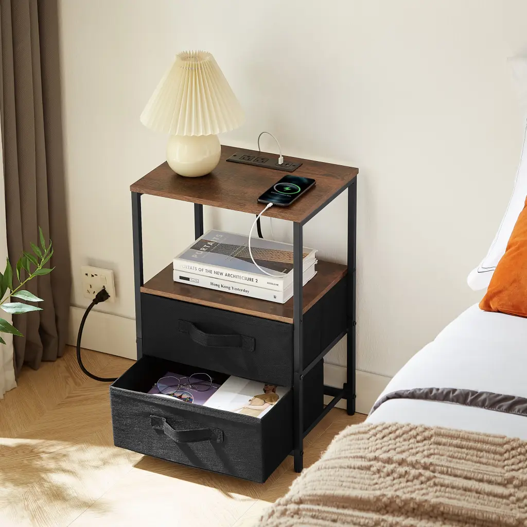 End Table Charging Station Nightstand USB Port and Outlet Bedroom one future