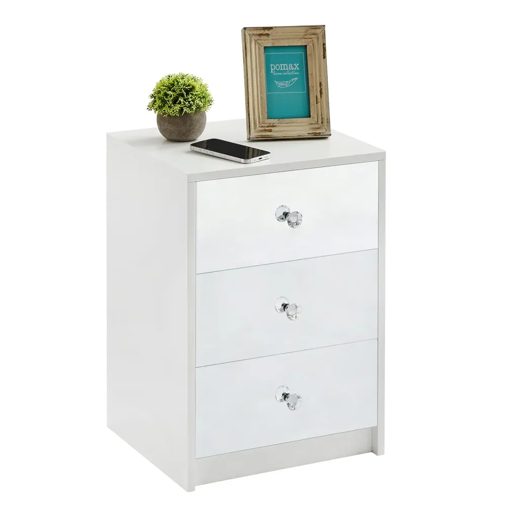 Modern Wood and Mirrored 3 Drawer Nightstand Bedroom rnb