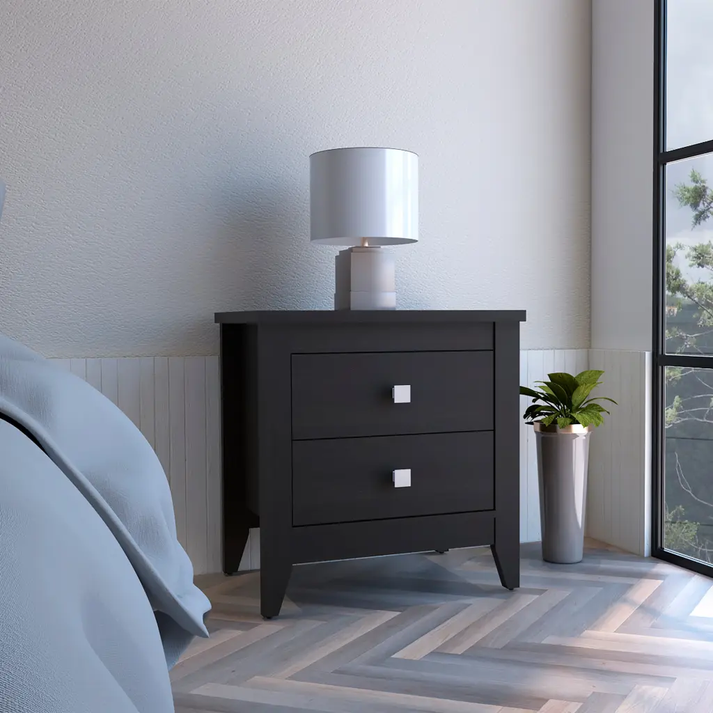 Amara Black Nightstand Side Table Two Shelves and Four Legs rta mubles colombia