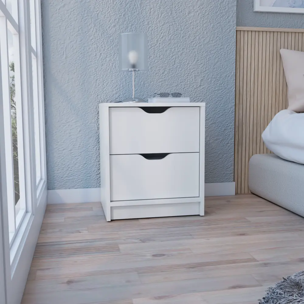 Basilea 2 Drawer Nightstand Side Table Pull Out System White Finish rta mubles colombia