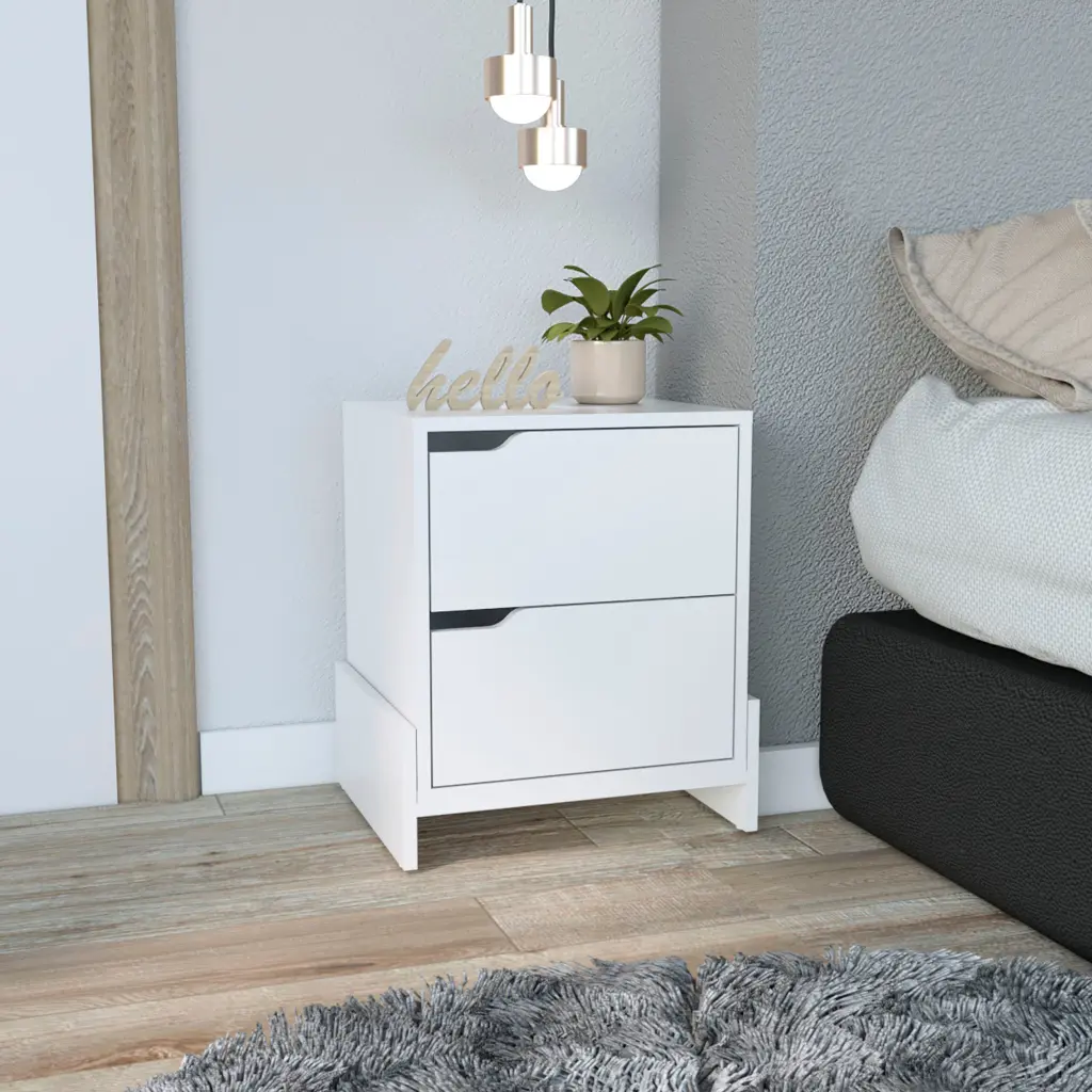 Luss Nightstand, Bedside Table 2 Drawers White Rectangular rta mubles colombia