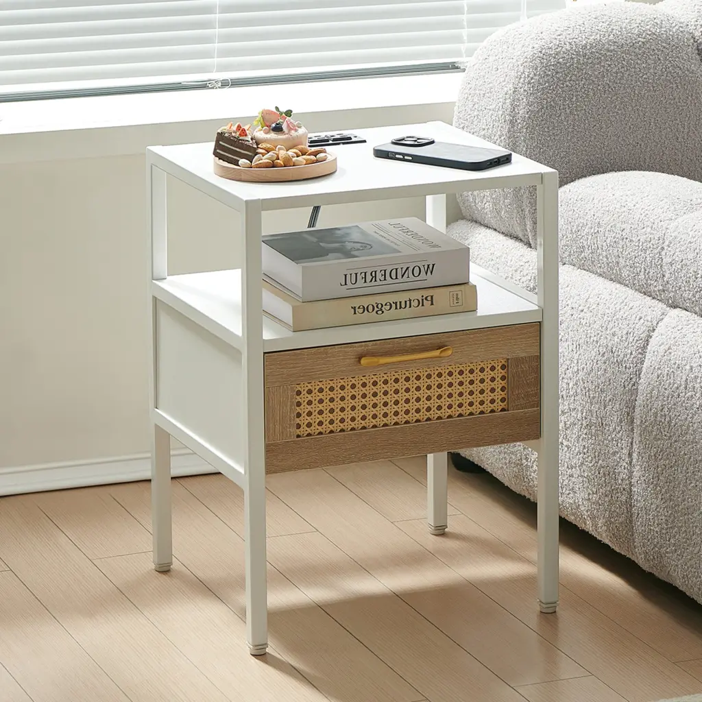 15.75'' Rattan End Table Power Outlet & USB Ports Modern Nightstand sya furniture