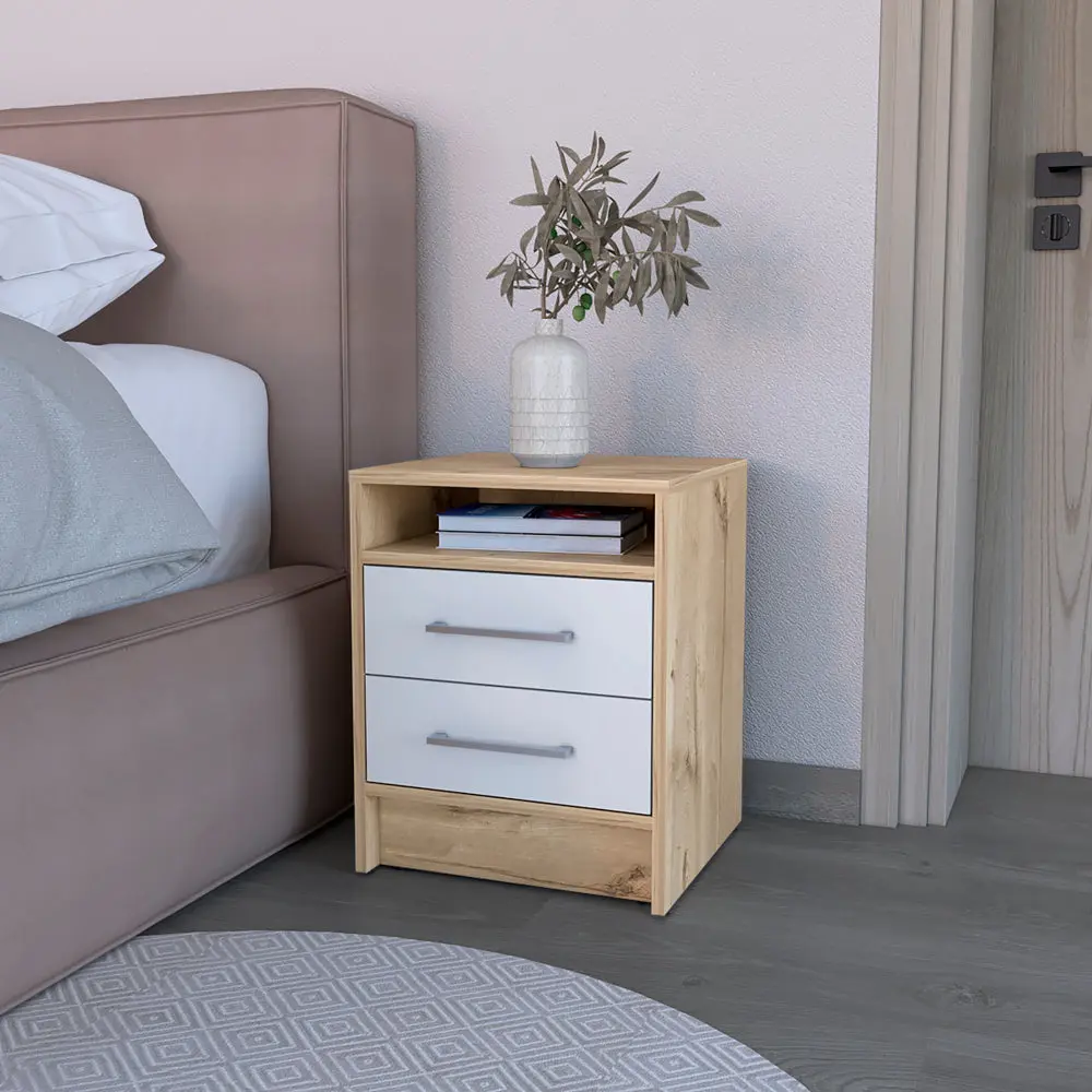 Nightstand Cartiz Two Drawers White Light Oak Finish treevol furniture