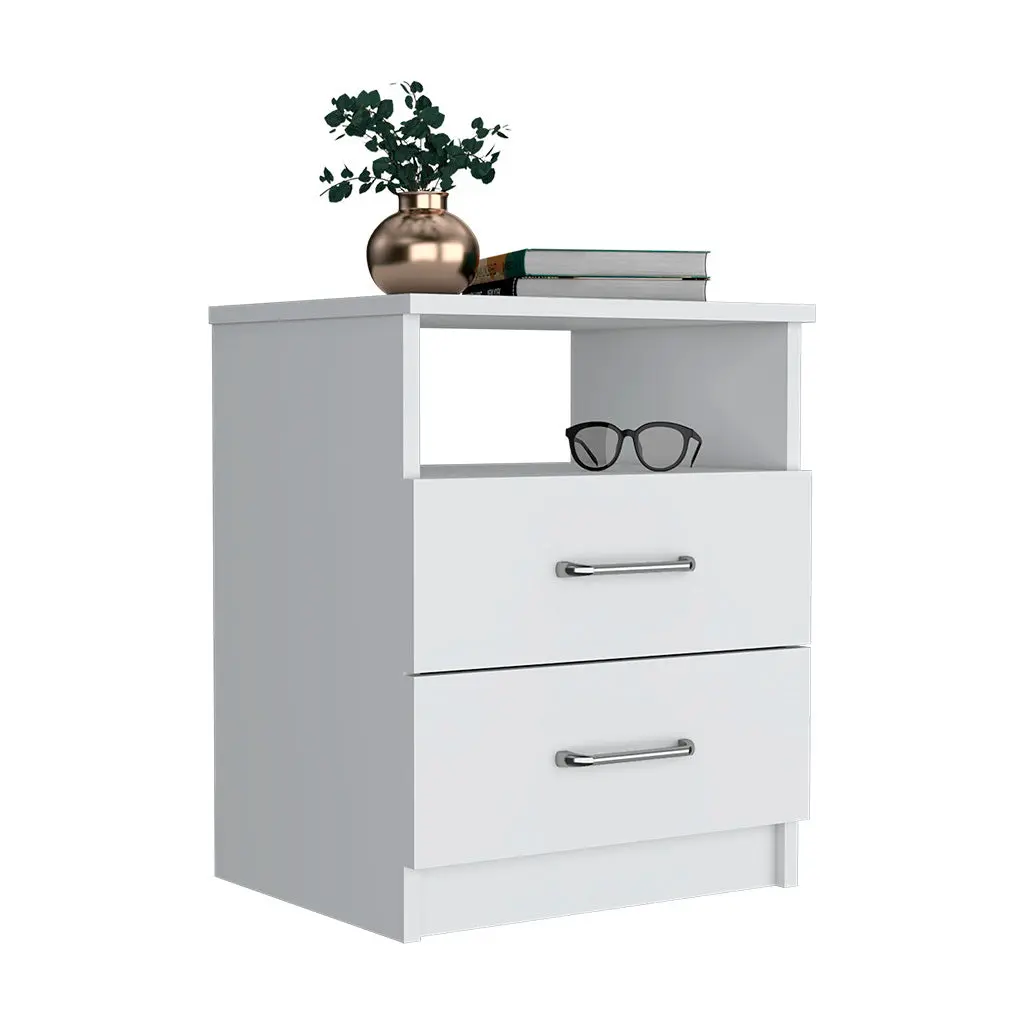 Nightstand Olienza Two Drawers One Shelf White Finish White Particle Board treevol furniture