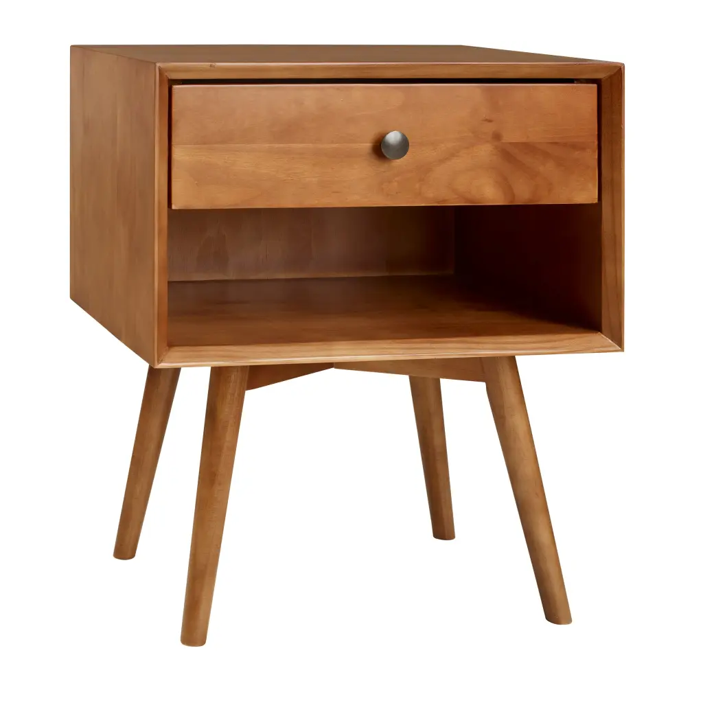 Mid Century Modern Single Drawer Solid Wood Nightstand Caramel walker edison