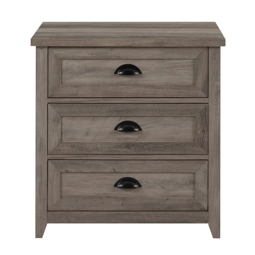 Transitional Farmhouse Framed 3 Drawer Nightstand Cup Handles Grey walker edison