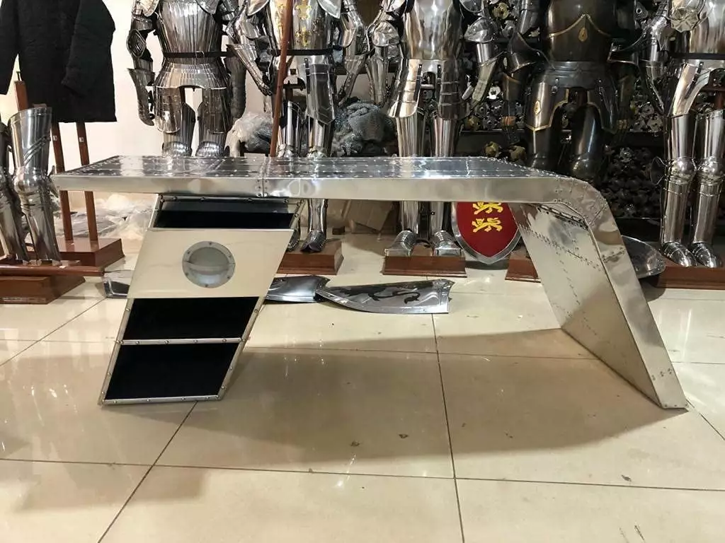 Aviator Wing Desk Aluminium Table Aviation Furniture (Left. 78 Inches) - Modern Home Office Desk NauticalMart
