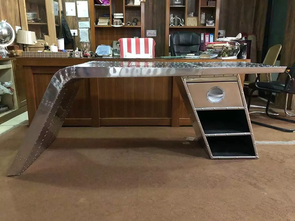 Aviator Wing Desk Aluminium Table Aviator Furniture (Right. 78 Inches) - Unique Office Decor NauticalMart