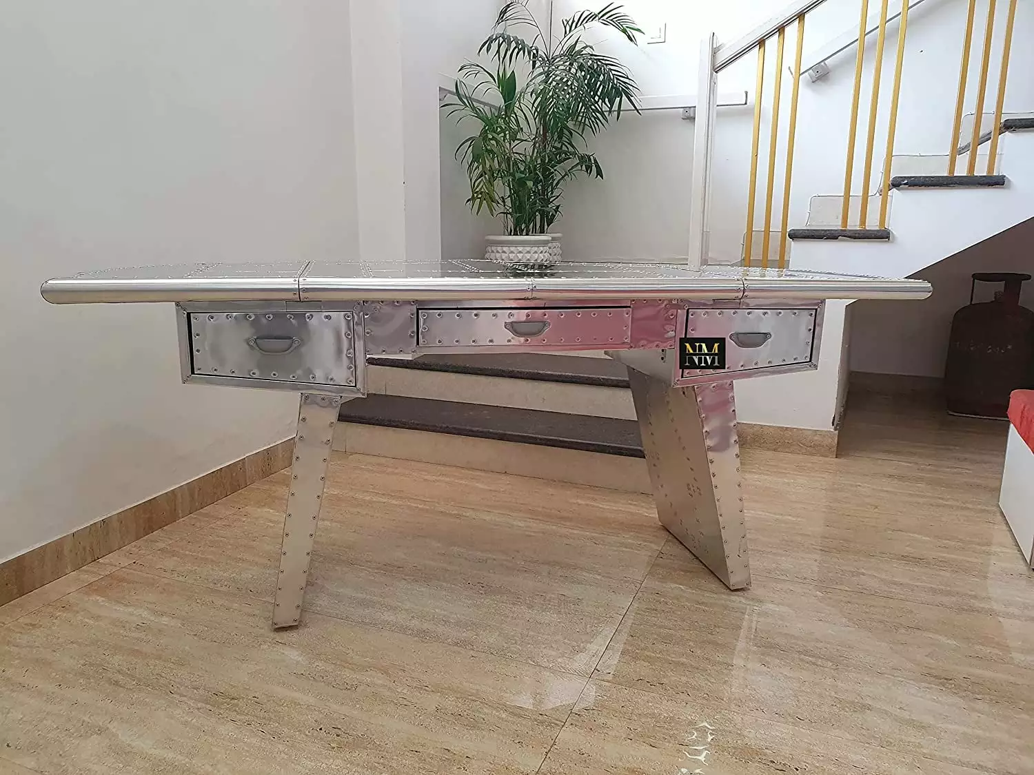 NauticalMart 60 Inch Aviator Executive Fighter Jet Wing Desk Polished Aluminum