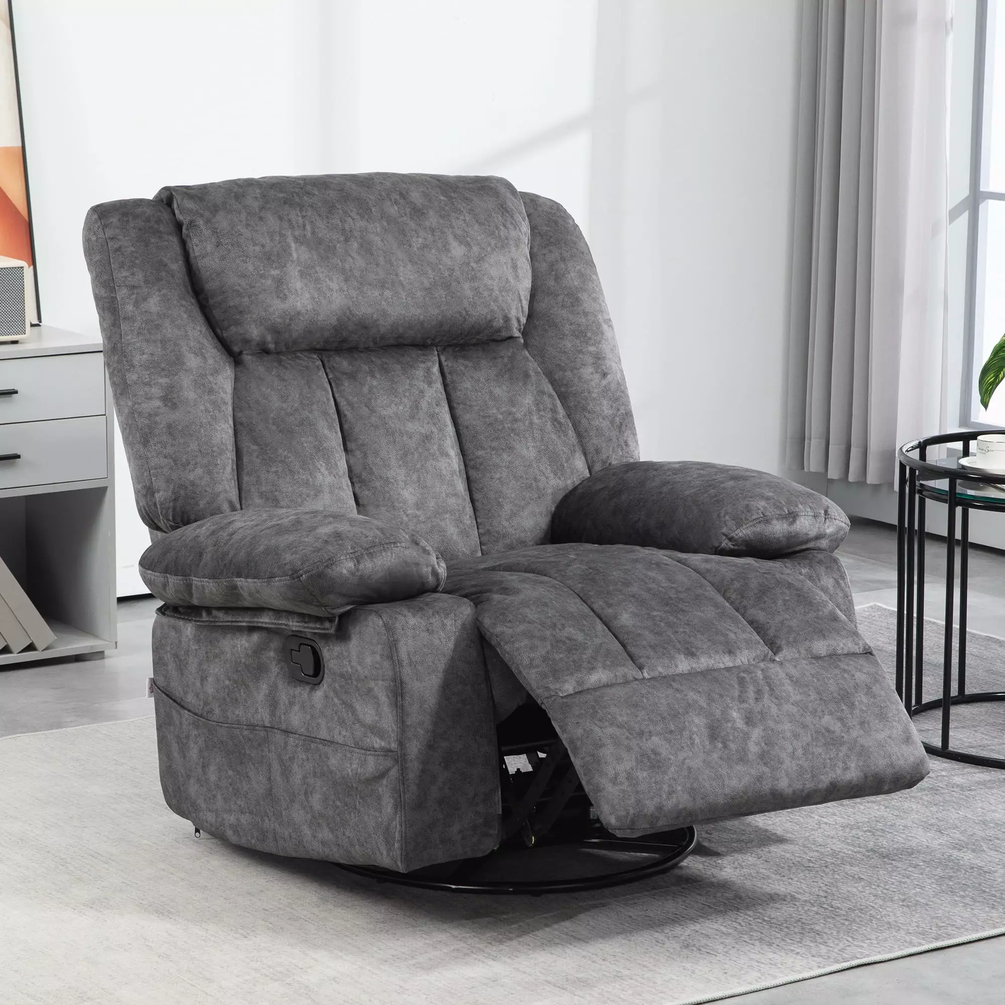 HOMCOM Recliner Chair Swivel Rocker Nursery Charcoal Gray