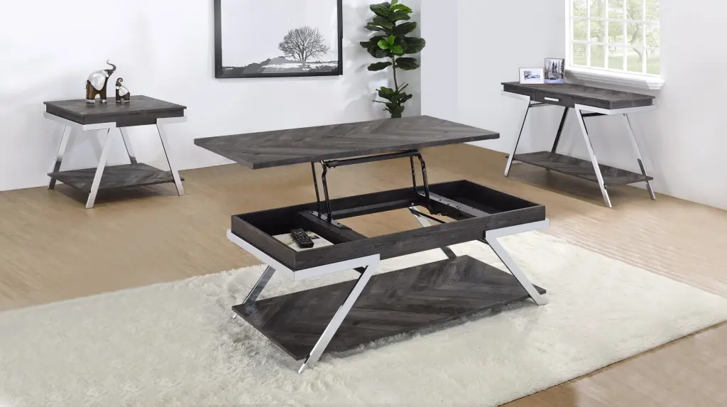 Roma 3 Piece Occasional Table Set Gray Iron Finish steve silver furniture