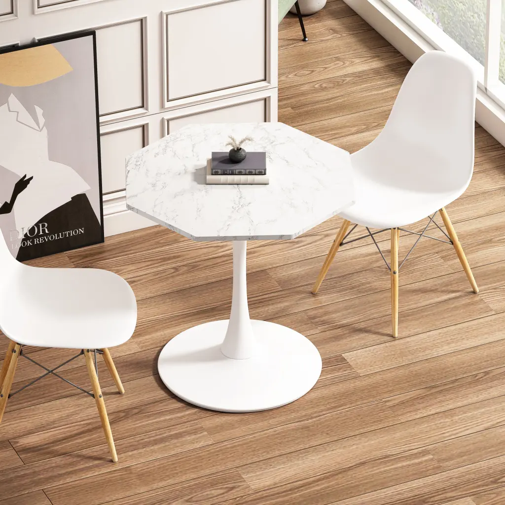 31.50 Inch Modern Octagonal Coffee Table Printed White Marble Table Top spribung