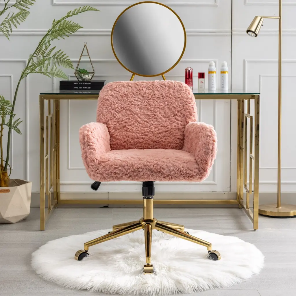 Artificial Rabbit Hair Home Office Chair Golden Metal Legs a-a furniture