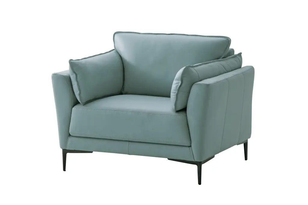 Mesut Chair Light Blue Top Grain Leather Black Finish Modern Office Chair acme onsite store