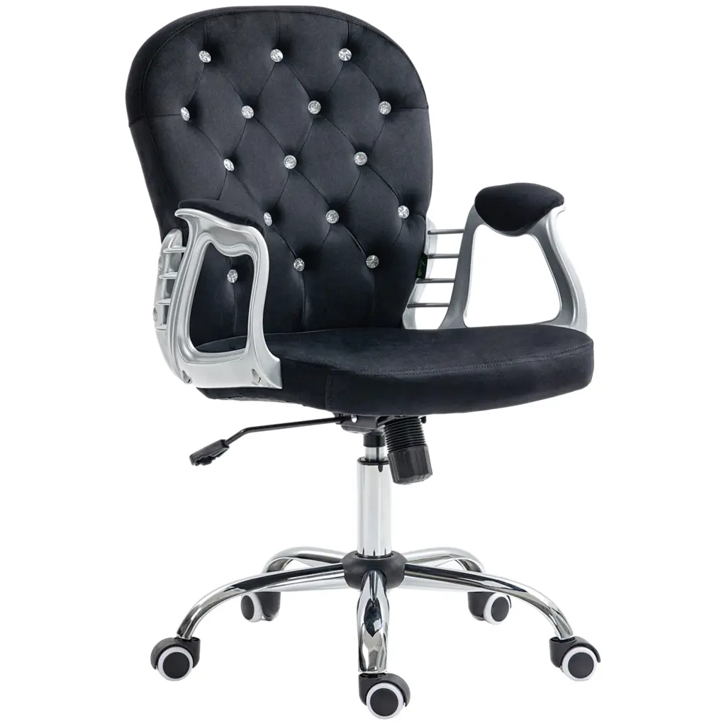 Vinsetto Velvet Home Office Chair Button Tufted Desk Chair Padded Seat aosom business