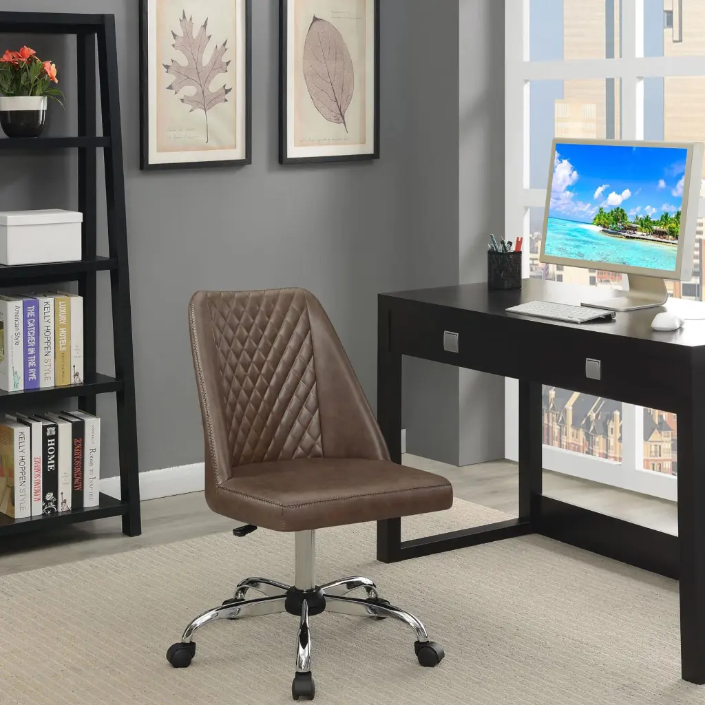 Brown and Chrome Adjustable Desk Chair Brown Office Transitional Ergonomic Chair furniture max
