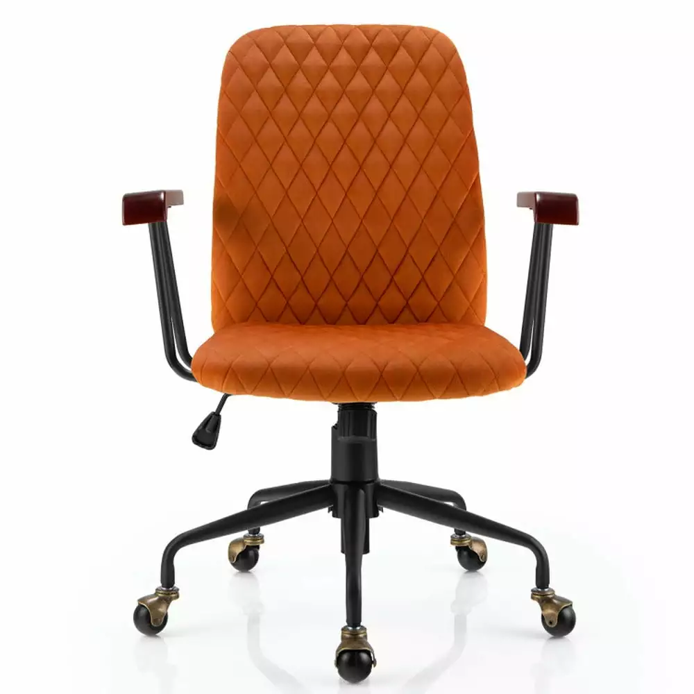 Kepooman Swivel Home Office Chair Velvet Wooden Armrest Orange Computer Desk Chair