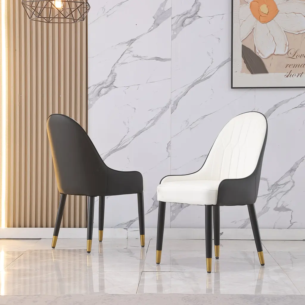 Pu Leather Chairs Solid Wood Metal Legs & Backrest Modern Desk Chair montary