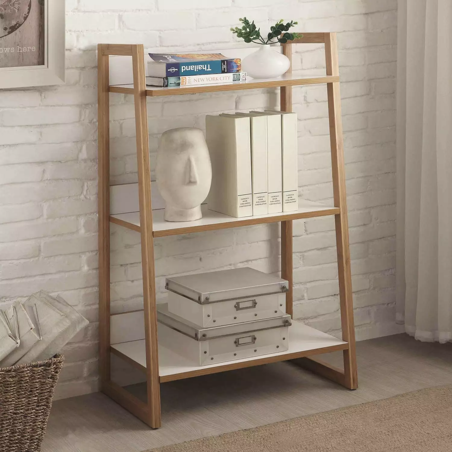 Oslo Sundance Desk and Bookcase Office Set White Wood Finish Convenience Concepts