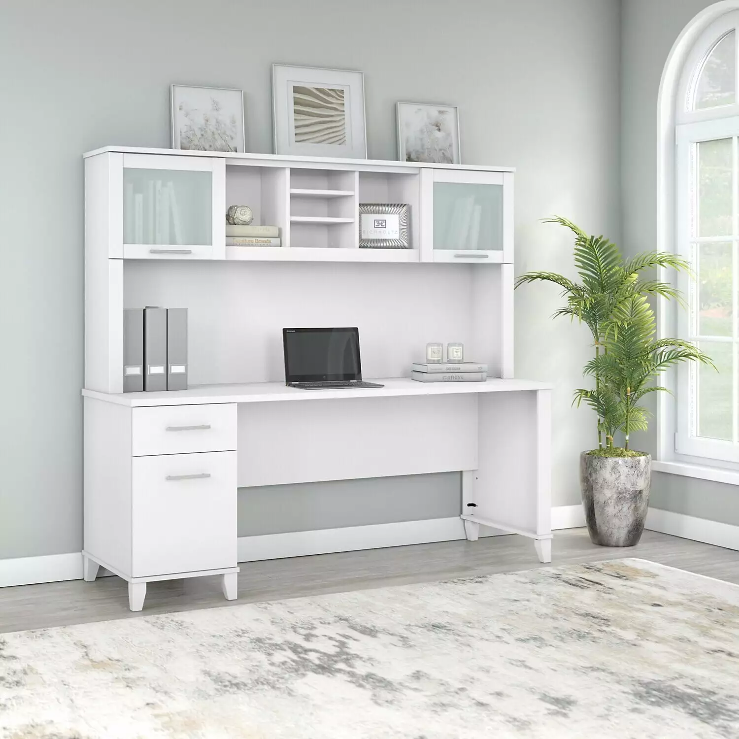 Maykoosh Nordic Haven 72W Office Desk Drawers And Hutch - Modern Workspace Solution