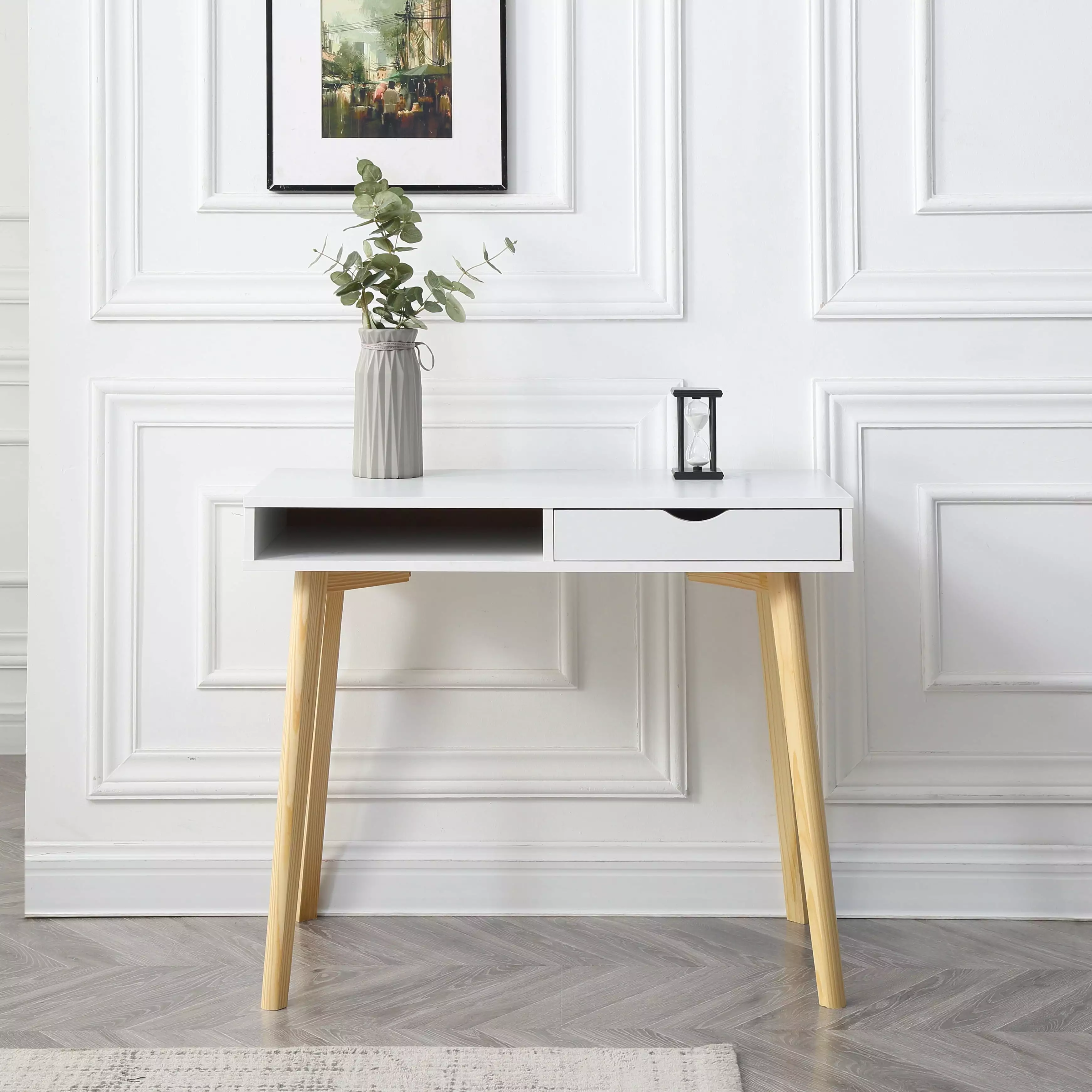 Contemporary Austin Home Office Desk Storage Drawers White Modern Workstation AC Pacific