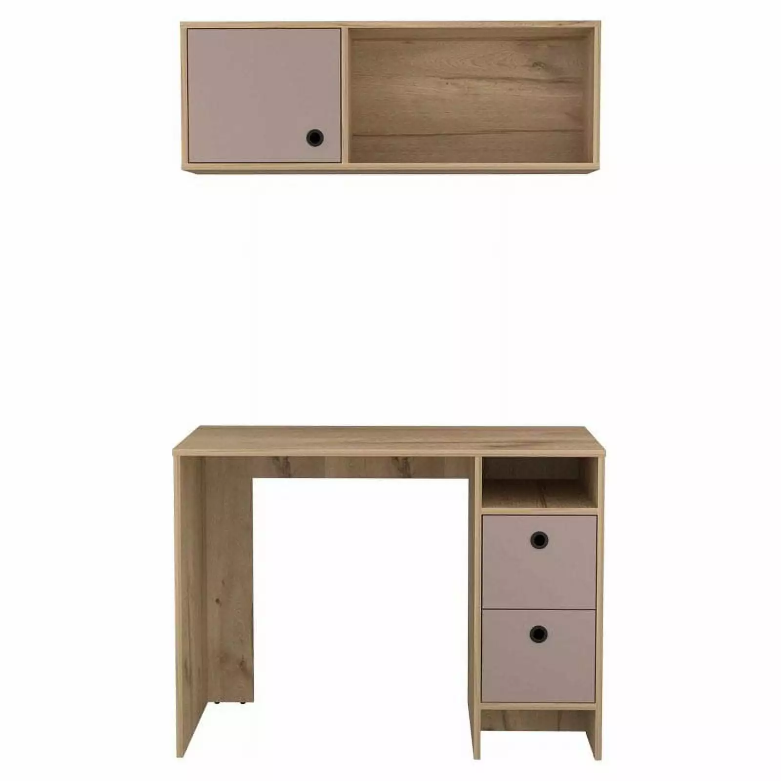 Atlin Designs 3-Drawer Modern Wood Office Desk Set Light Oak and Taupe Finish