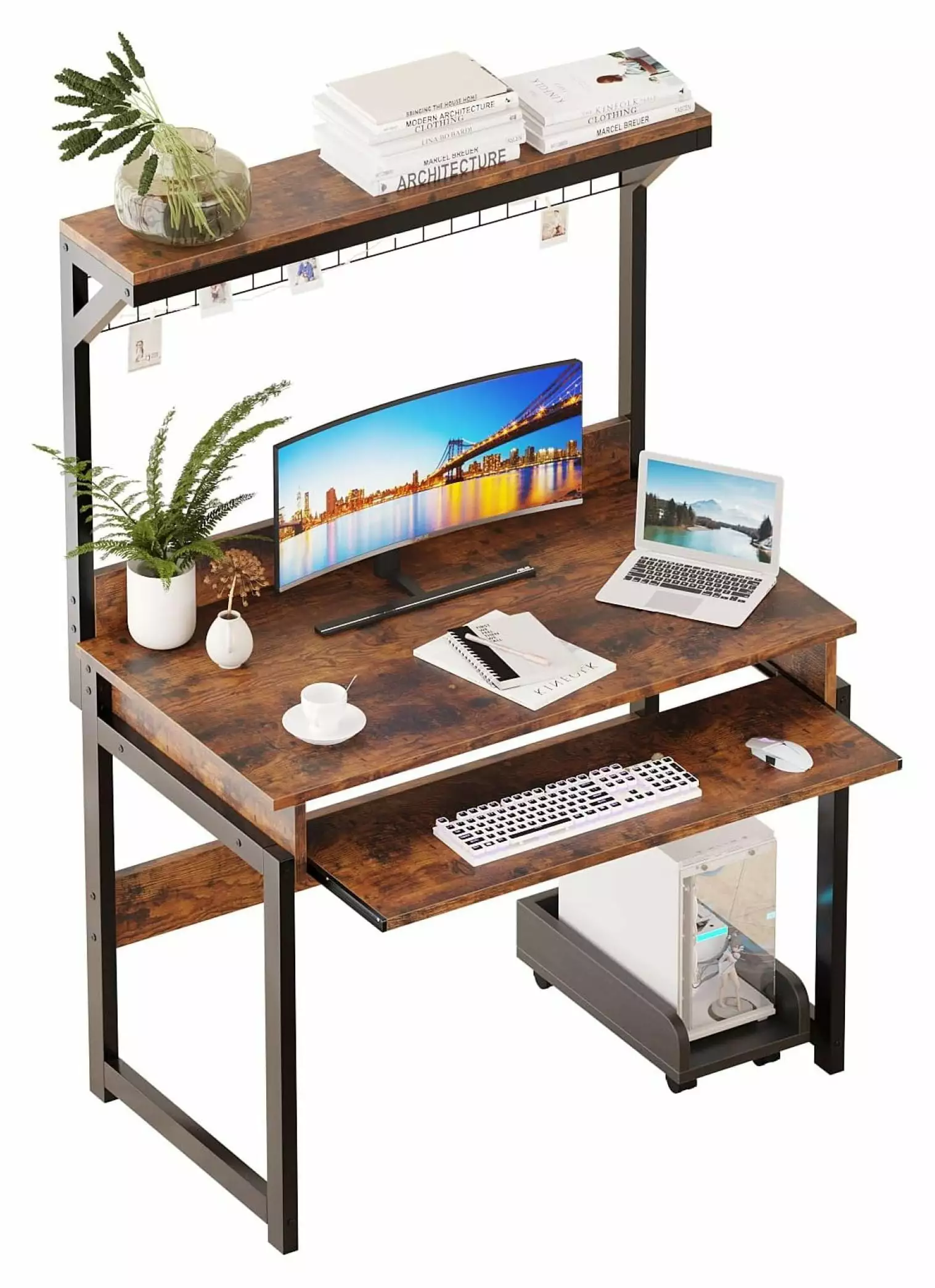 Killeryuki 31.5 Computer Desk Hutch Office Study Table Writing Desk Workstation