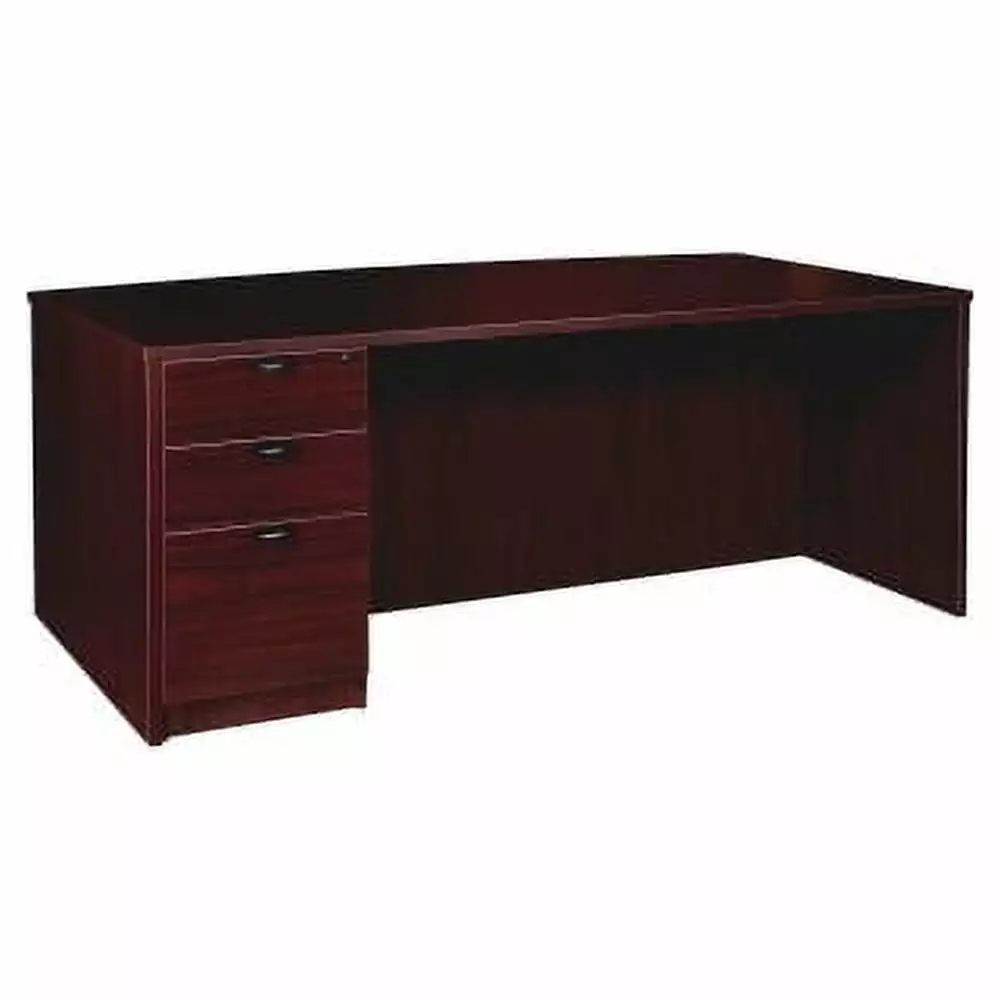 Lorell Prominence 2.0 Mahogany Laminate Left-Pedestal Bowfront Desk - 3-Drawer 72 Inch Office Desk