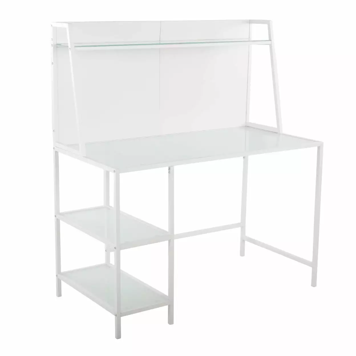 Geo Tier Contemporary Office Desk White Metal and Frosted Glass - Modern Workstation LumiSource