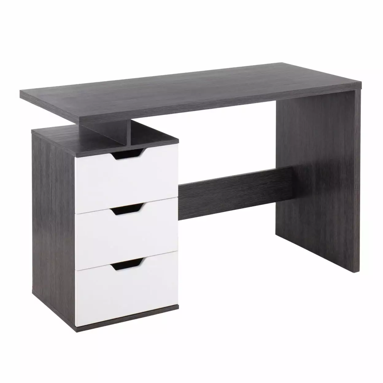 Quinn Contemporary Office Desk Charcoal Wood White Wood Drawers LumiSource