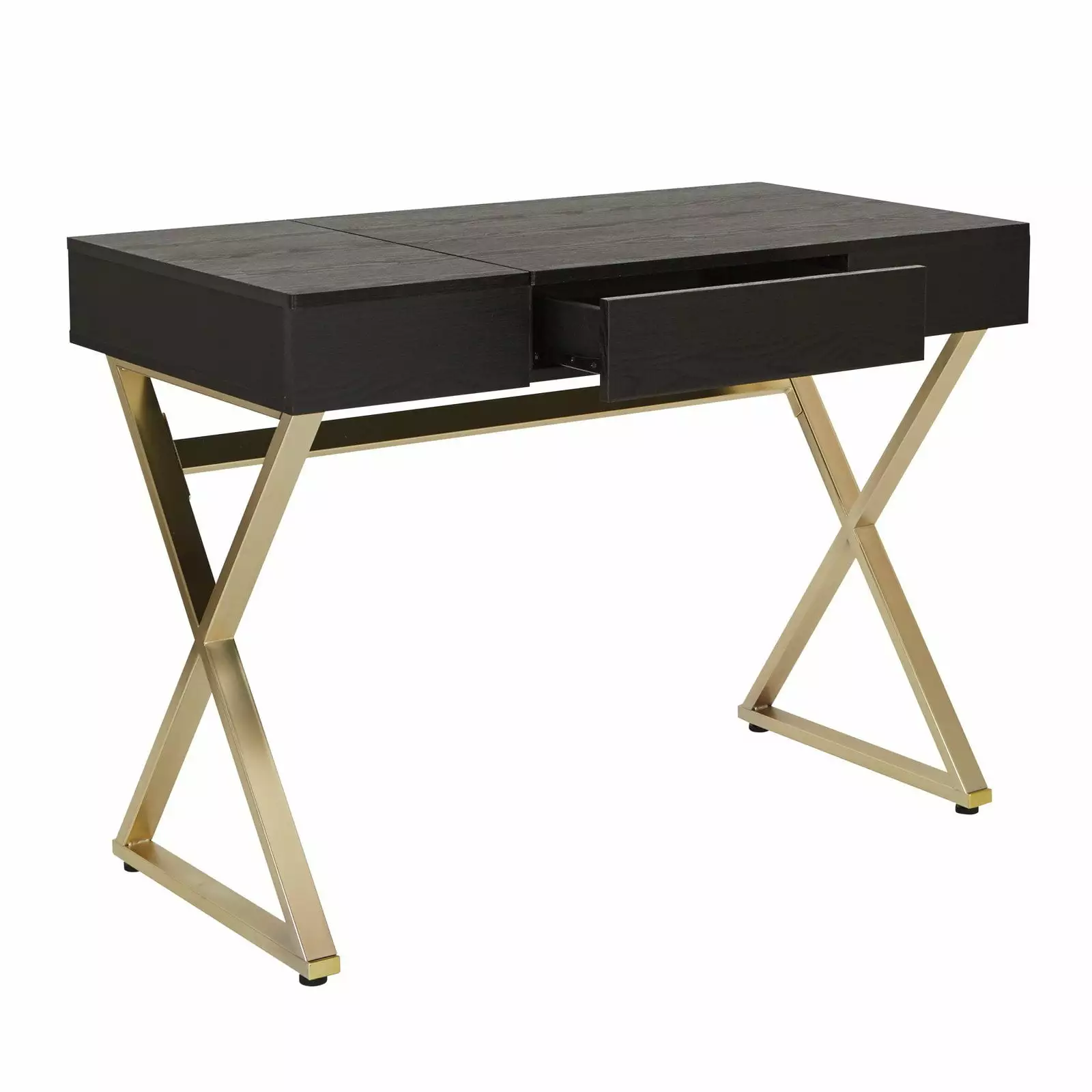 OSP Home Furnishings Andrea Desk Power - Black Top and Matte Gold Legs K/D