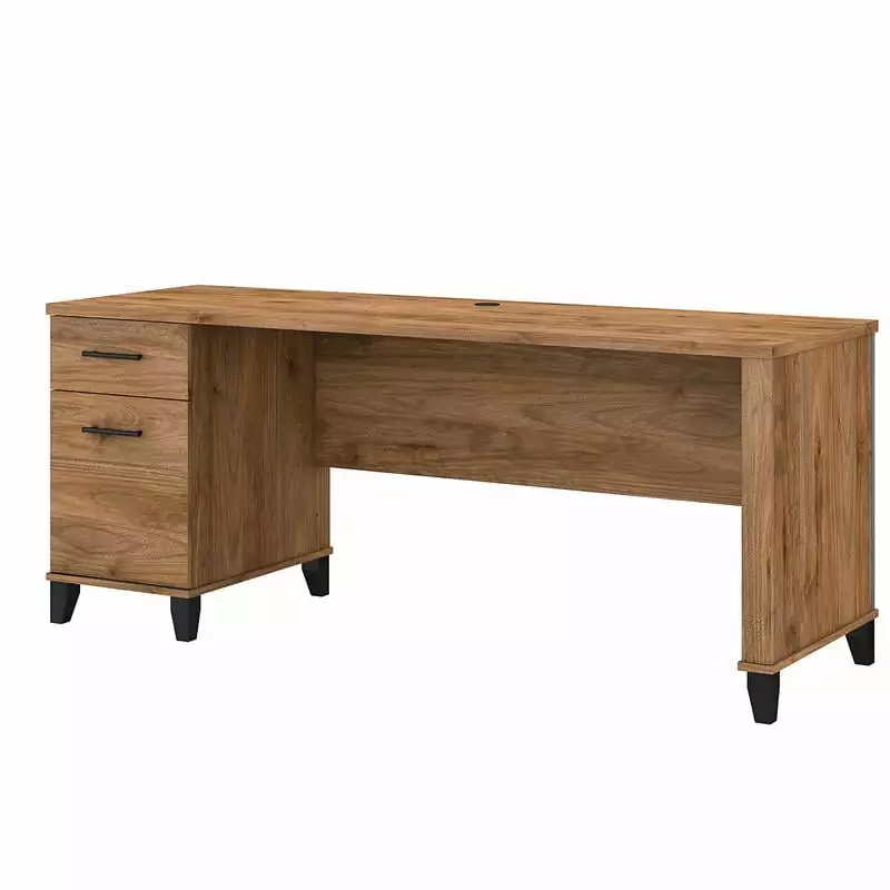 Pemberly Row 72W Office Desk Drawers Fresh Walnut Engineered Wood