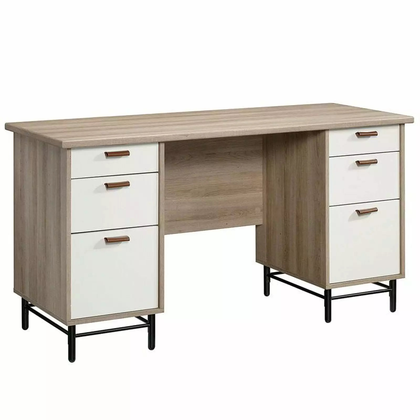 Sauder Anda Norr Engineered Wood Executive Desk Sky Oak and White
