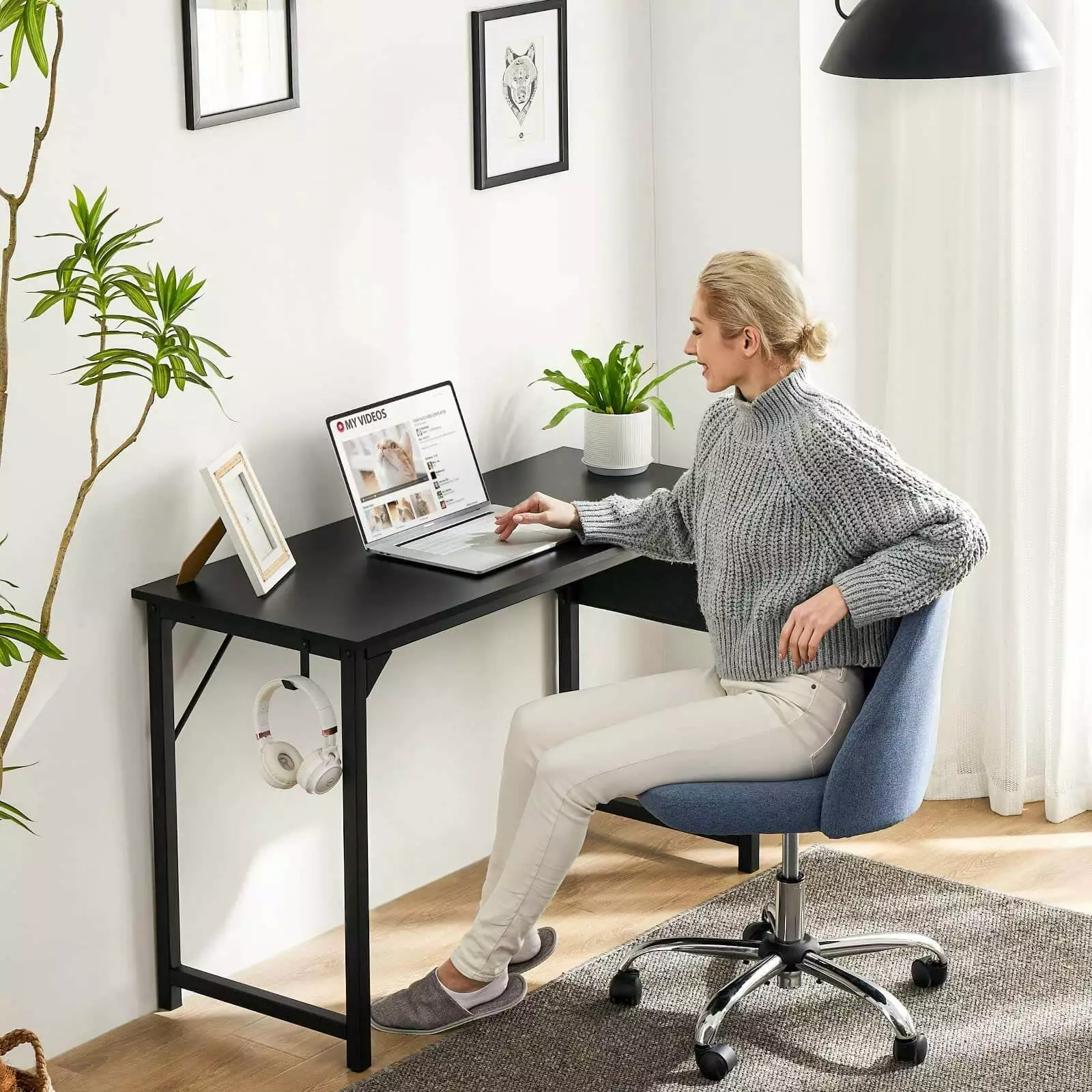 Modern Simple Style Wooden Work Office Desk Storage 40 Inch Black SMHZ